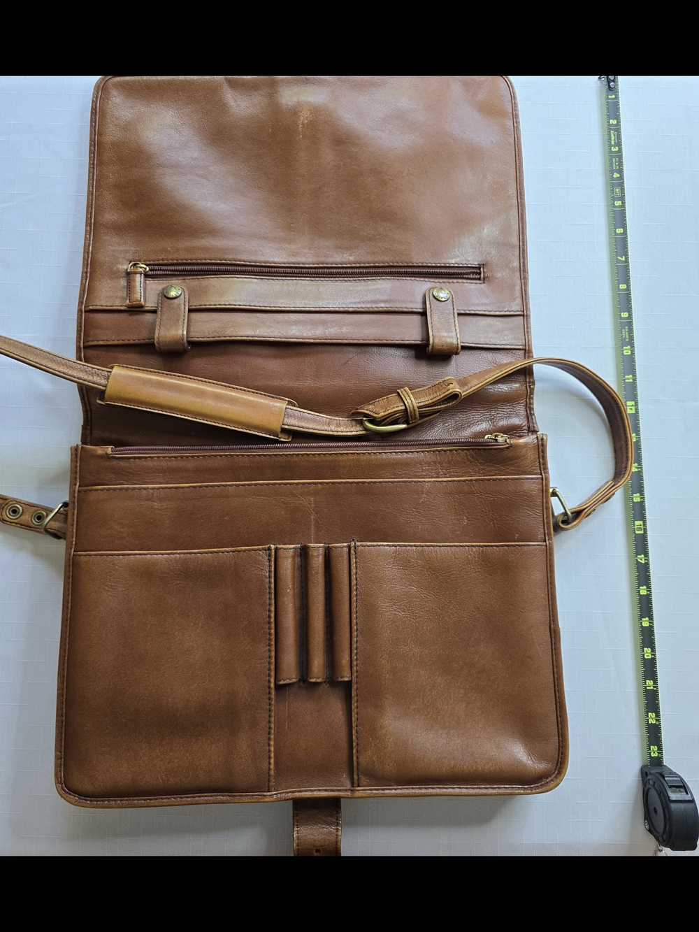Premium Tan Leather Briefcase with Buckle Closure Office Business - Picture 3 of 9